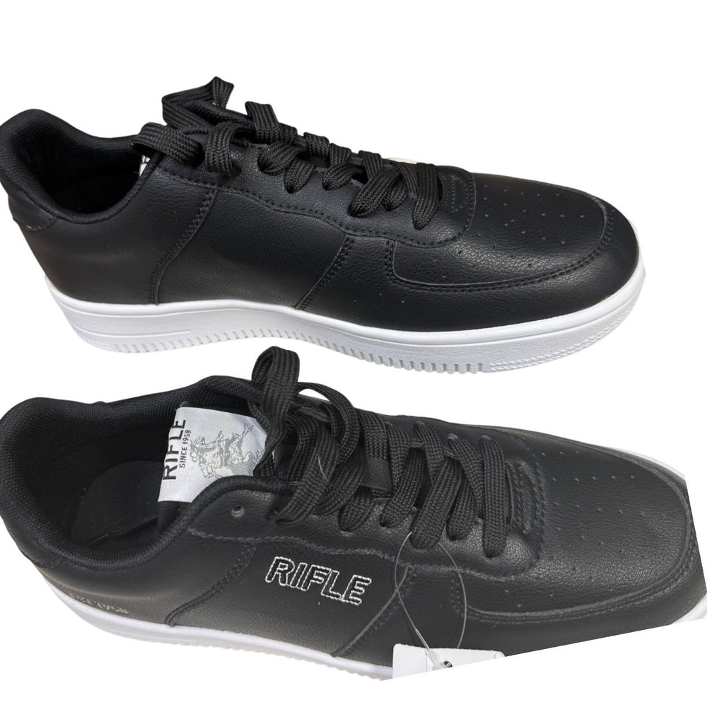 Rifle Mens Low Top Sneakers Black Faux Leather Platform‎ Shoes no box no tag